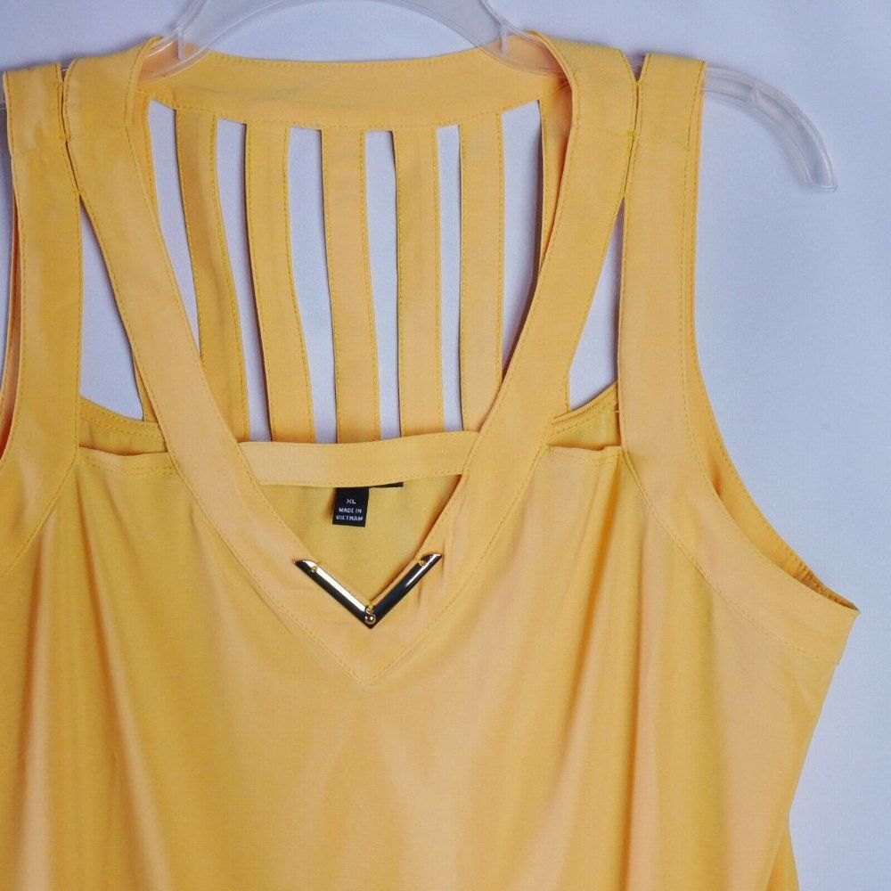 AUW Womens Size XL Canary Yellow Cut Out Top Rounded Sleveless Blouse RE… - Picture 3 of 14